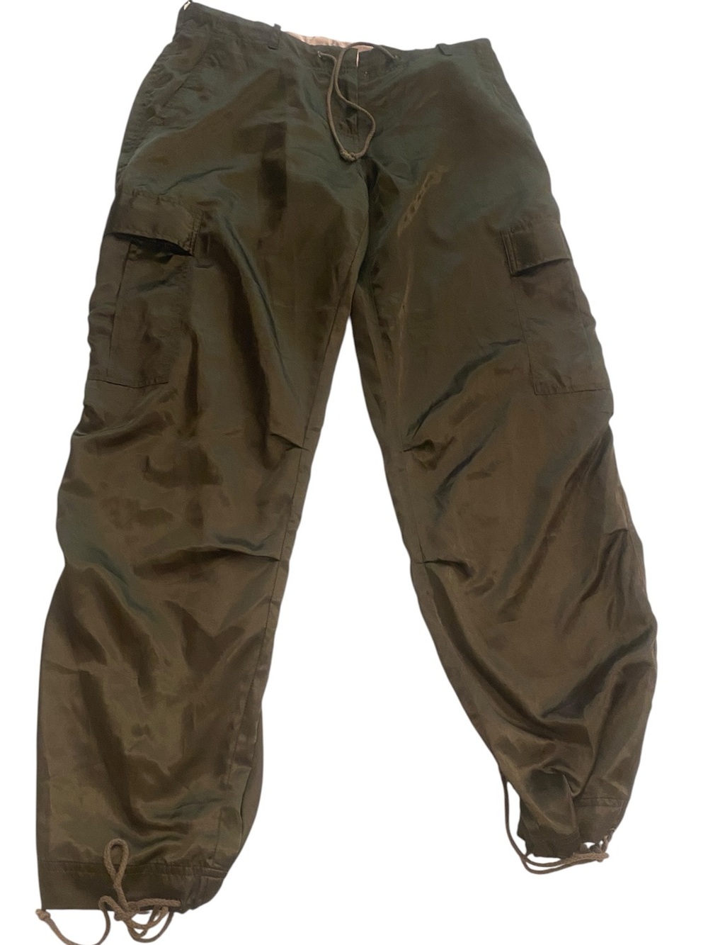 Womens Olive Army Green Parachute Cargo Pants Drawstring Waist Ankle Y2K size 12